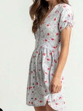Billabong Light Blue Mini Dress with Red Floral Print